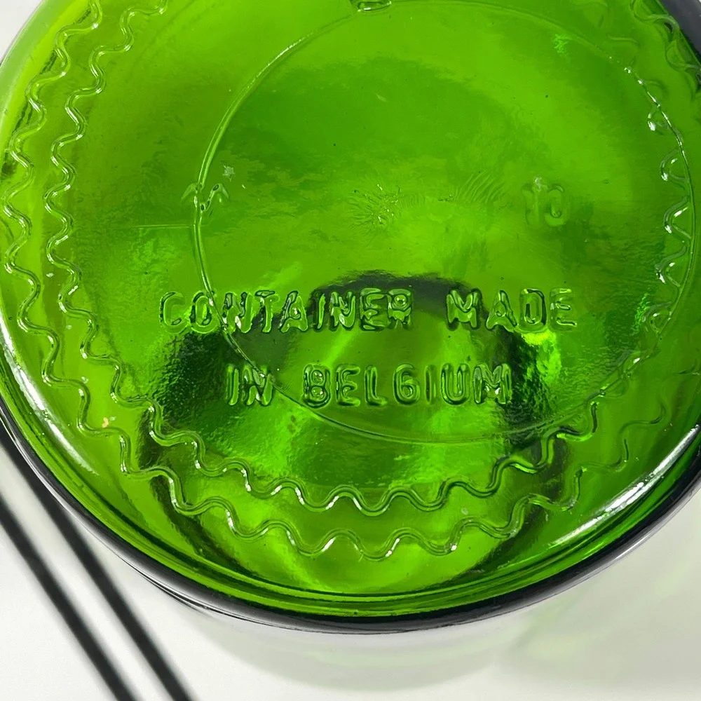 Vintage Belgium Green Glass Apothecary Jar Bubble Lid Canister‎ ~8.5-9